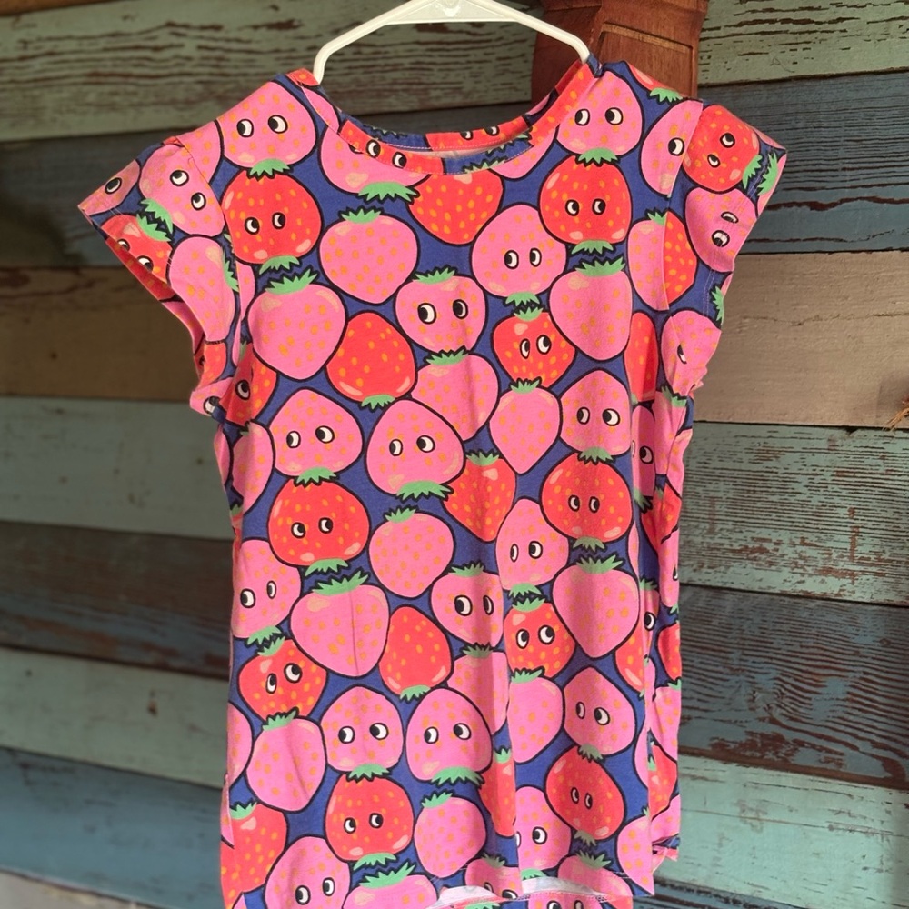 Strawberry Print Kids Shirt - Pink and Blue
